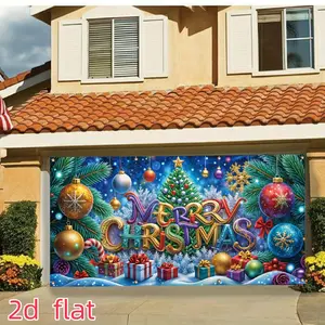 2D flat banner, 1pc, Christmas garage banner, colorful Christmas holiday background, material in bright colors, outdoor garage holiday exterior wall decoration shooting props, 157*71inch