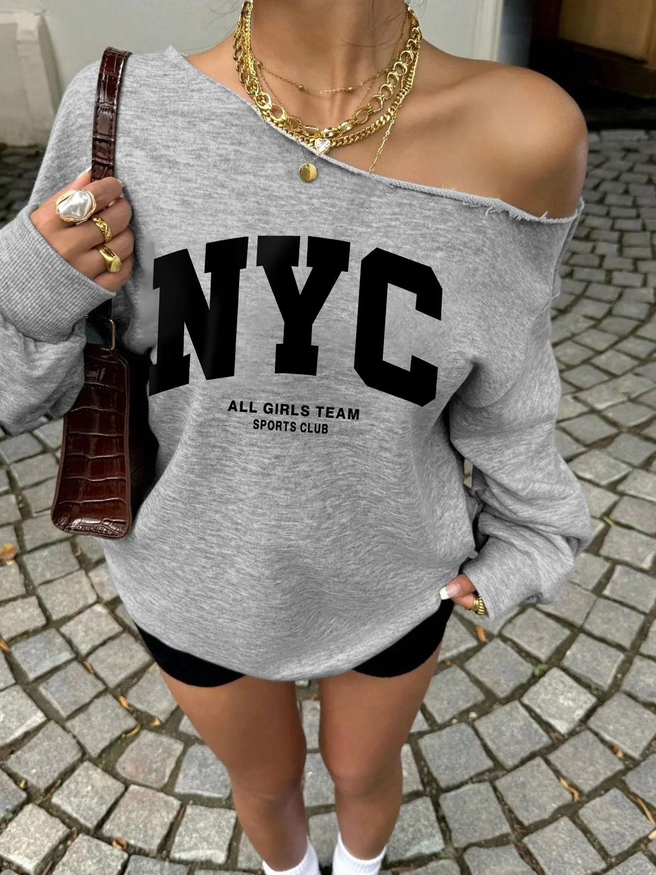 Women's Shoulder Cut Leopard Letter Print Long Sleeve Pullover Sweatshirt, Soft Loose Fit Casual Top, All Seasons Fashion, Trendy Leopard Print Womenswear