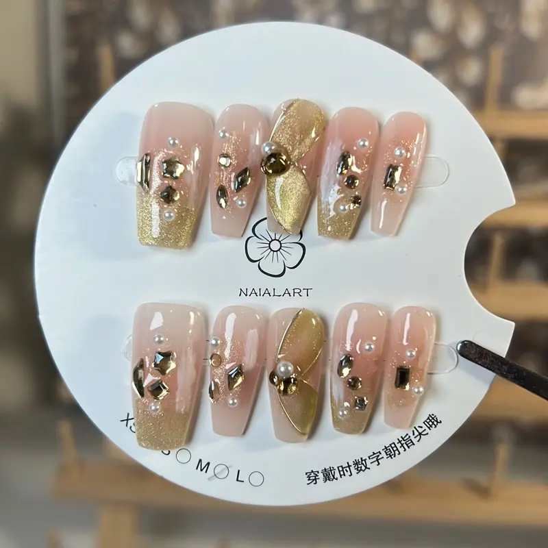 10pcs Valentine’s Day handmade Acrylic-Style Press-On Nail Set – Red Sparkle French Tips with Heart & Bow Designs, Includes Nail Tools, 3 Sizes (Almond, Coffin, Duck) Luxury 3D Almond Nails