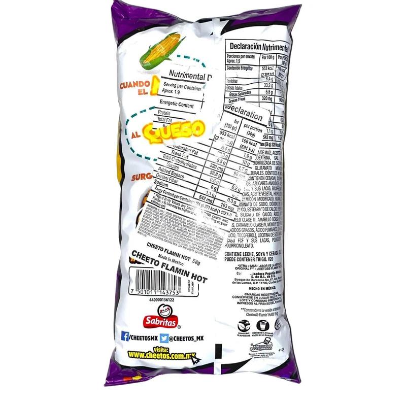 5 - PK Cheetos Xtra Flamin' Hot Snack Crispy - 55g Per Bag - SABRITAS MEXICANAS - MEXICAN CHIPS - PAPITAS MEXICANAS
