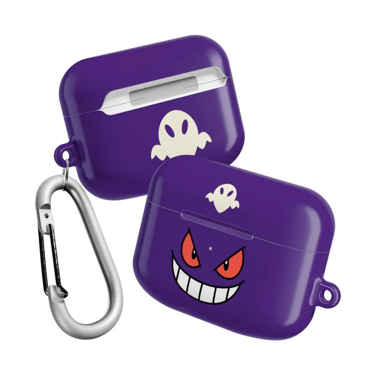 Cute Purple Monster Ghost AirPods Pro 2 Case, Kawaii Spooky Earbuds Protective Cover with Carabiner, Halloween Electronic Accessory