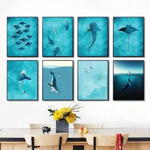 8 Shark Decorative Canvas Wall Art - 7.9x11.8 Inches - Eye-Catching Home Decor Painting