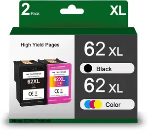 HP 62XL High Yield Black and Tricolor Ink Cartridges Combo Pack Replacement for HP 62 62XL Printer Ink Use with Officejet 5740 200 250 258 Envy 7640 5660 5540 5640 7645 (1 Black 1 Color) printing  school supplies college back to school shopping supplies