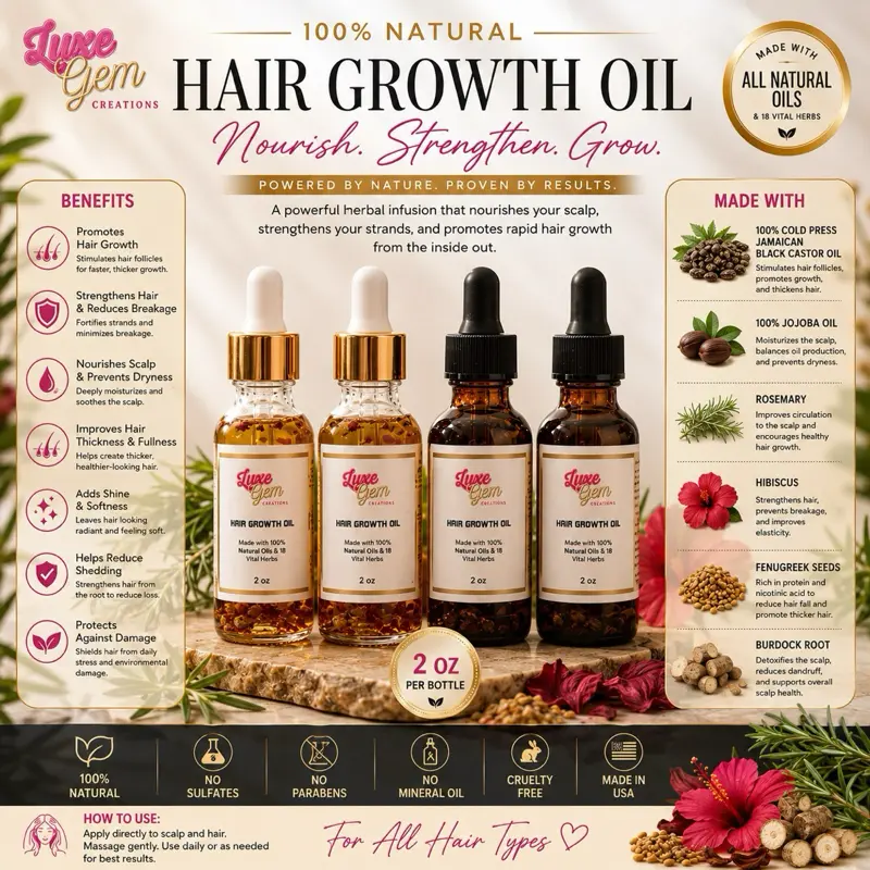 Luxe Herbal Hair Growth Oil - Natural Formula for Healthy Hair Growth & Strength - 1 bottle