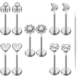 10 count 20G/18G/16G Threadless Push-in Tragus Conch Cartilage Flat  Helix Labret Monroe Lip Ring Daith