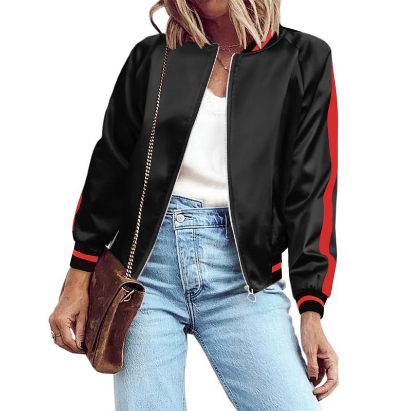 ZEAGOO Women Bomber Jacket Lightweight Zip Up Jacket Casual Striped Jacket Coat Outerwear Windbreaker with Pockets ZEAGOO Women Bomber Jacket Lightweight Zip Up Jacket Casual Striped Jacket Coat Outerwear Windbreaker with Pockets