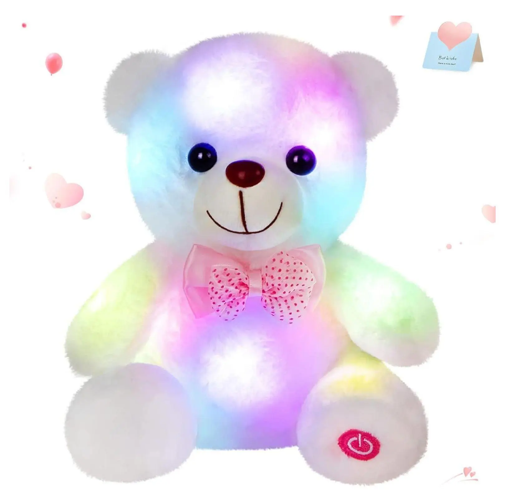 LED Teddy Bear Stuffed Animal - 8in Glow Night Light - Soft Plush Decorative Emotional Support Toy for Girls - Christmas Gift for Bedroom, Nursery, Birthday
