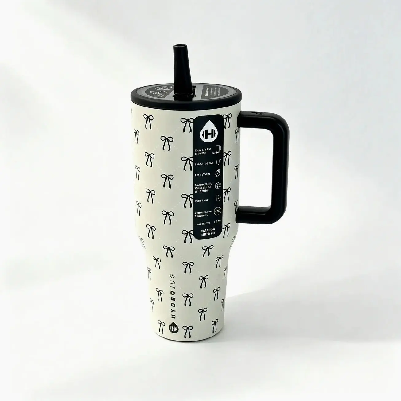 40oz Stainless Steel Insulated Water Bottle With Black Bow Print & Large Comfort Grip Handle, Leakproof Lid, Up to 24 Hours Long-Lasting Warm & Cold Insulation, Cup Holder Friendly for Gym, Household and Daily Use
