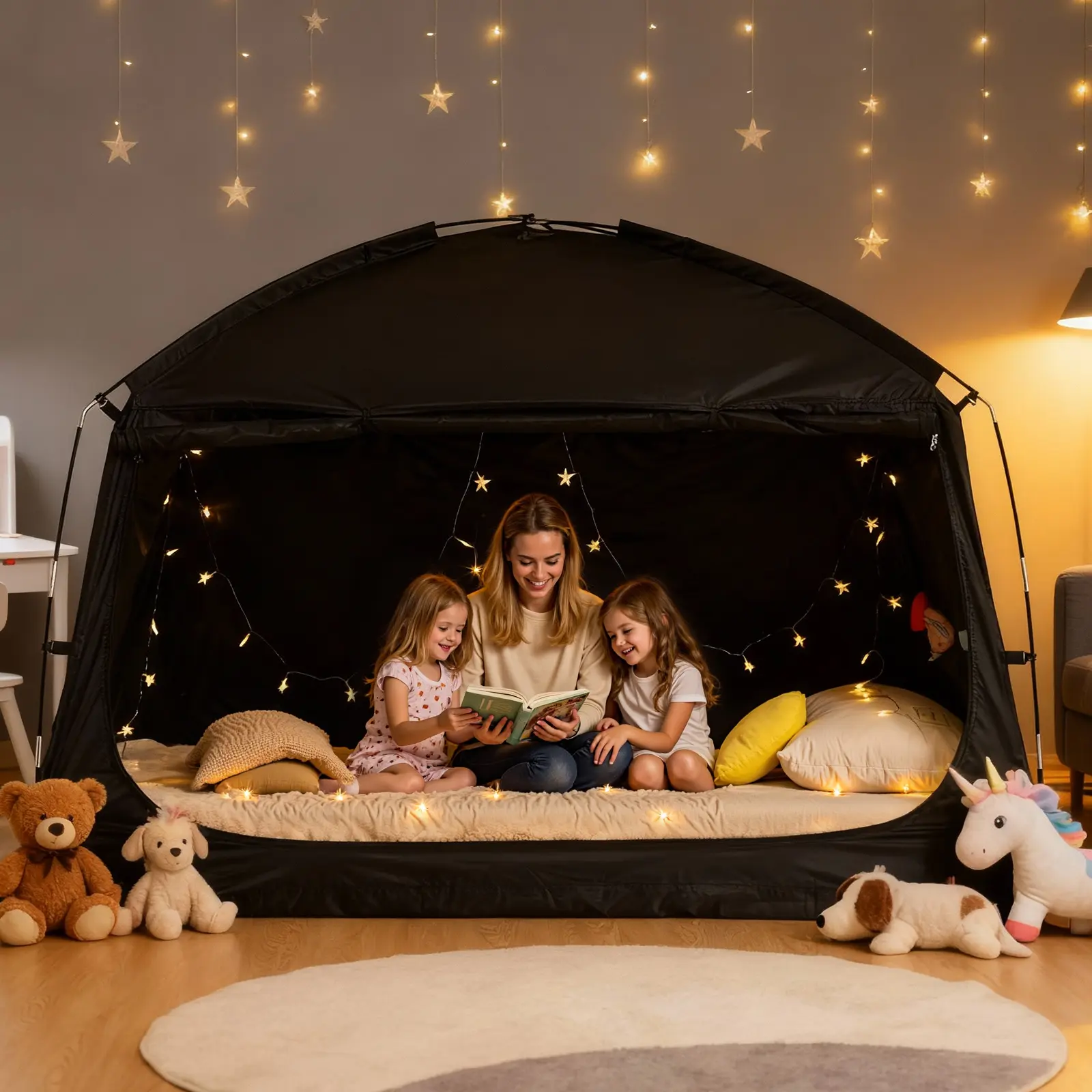 Portable Twin Bed Privacy Tent - Breathable Material, 99% Blackout, Star Light, 3 Doors for Easy Access, Comfortable Sleeping Space, Convenient Storage Bag, for Adults & Students