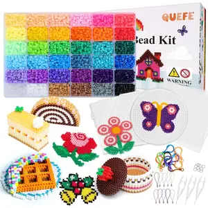 Kit de manualidades de cuentas fusibles de 11800 piezas, 36 colores de cuentas de 0.197 in, juego de cuentas de fusión para niñas, incluye tableros de clavijas, papel de planchar, pinzas, gran