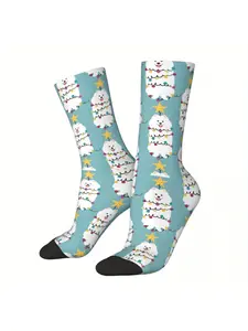 Funny Crazy Sock for Men Samoyed Christmas Tree Harajuku Pattern Printed Crew Sock