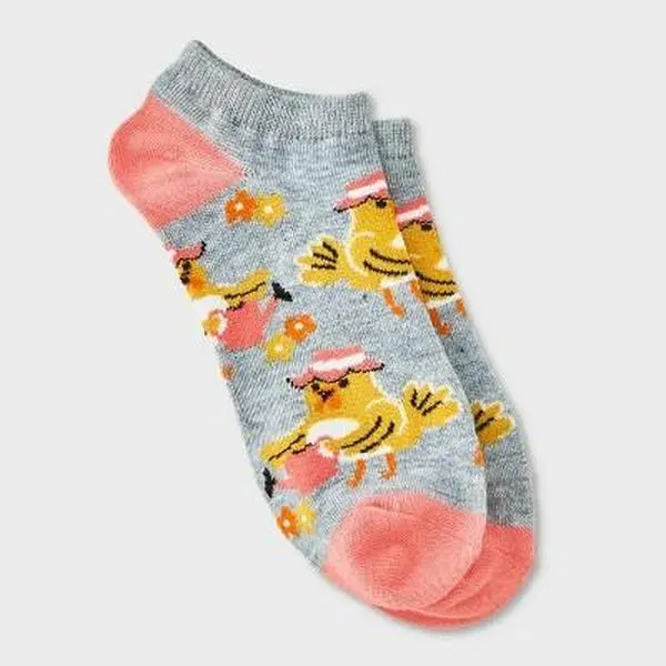 Women's Comfy Knit Animal Graphic Ankle Low Cut Socks - Lightweight Fabric, Heather Gray/Peach, Size 4-10, Everyday Garden Wear, Animal Graphic Low Cut Socks, Banded Cuff, Lightweight Knit, Animal Icons, Casual