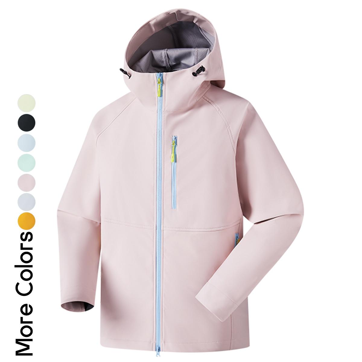 Women's Pastel Color Block Outdoor Jacket, Slim Fit Hooded Sporty Windbreaker, Lightweight Activewear Coat with Contrast Zipper for Spring & Autumn