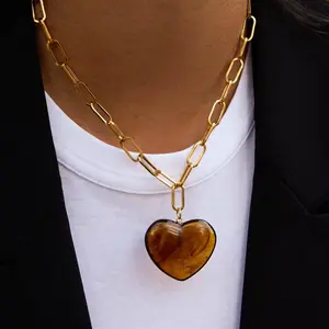Marble Heart Link Necklace Waterproof