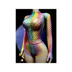 SummerVibes Soft & Stretchy Fishnet Lingerie Set - Sheer Mesh Halter Top with Open Front Design, Sexy Breathable Nightgown for Women, Plus Size Available? Temptation Sleepwear for Honeymoon