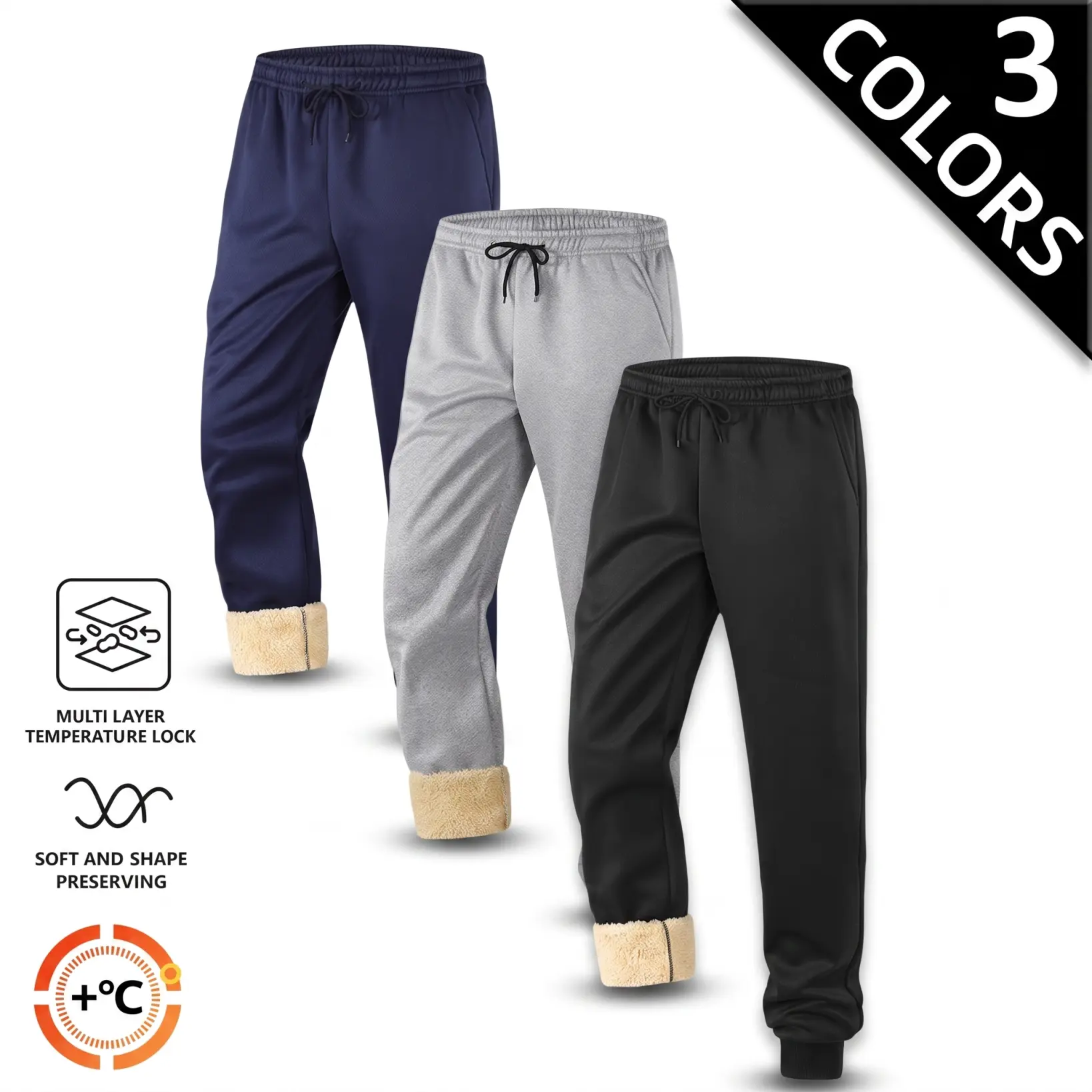 Men’s outdoor fleece-lined long pants; running/training fleece-lined sports pants; winter fleece-lined athletic long pants; cold-resistant, windproof casual outdoor pants with integrated faux fur—suitable for skiing and mountaineering.