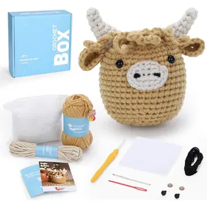 Crochet Kit for Beginners Highland Cow Crochet Kit Learn to Crochet Includes Soft Yarn Step-by-Step Video Tutorial Hook Holiday Birthday Gift for Adults Teens with 30%+ Extra Yarn