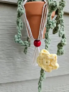 Crochet and Macrame Mini Hanging Potted Plant Decor Leaf