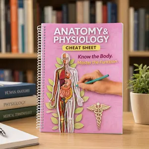 Anatomy and Physiology Cheat Sheet Book, Spiral Bound A&P Study Guide with Human Body Systems, Medical Notes and Quick Reference for Students