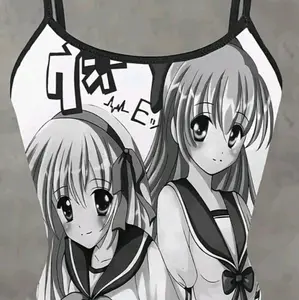 Anime Print Crew Neck Cami Top, Vintage Sleeveless Crop Summer Top, Women's Clothing Size: M