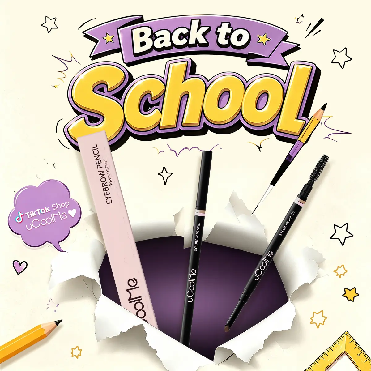 UCOOLME Fine-Tip Eyebrow Pencil Cosmetic - 24H Long-Lasting, Waterproof, Smudge-Proof, Smoothening, Non-Toxic, Formaldehyde-Free, Cruelty-Free, for Natural Brows & All Skin Types, 1 Count