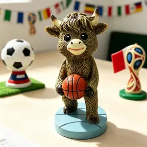 Cartoon Sporty Highland Cow Ornament for Office Computer Desktop, Fun Yak Decoration, Home Resin Craft