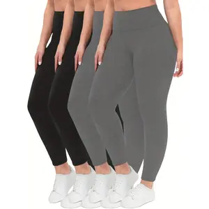 2024 4 Pack Plus Size Super Soft Leggings for Women, High Waisted Tummy Control No See Through Workout Yoga Running Pants Leggings