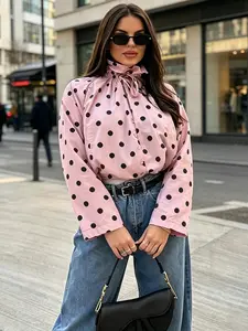 Women Chic Casual High Street Jacket Fashion Women Long Sleeve Polka Dot Jacket Single Breasted High Collar Short Lady Coat ﻿