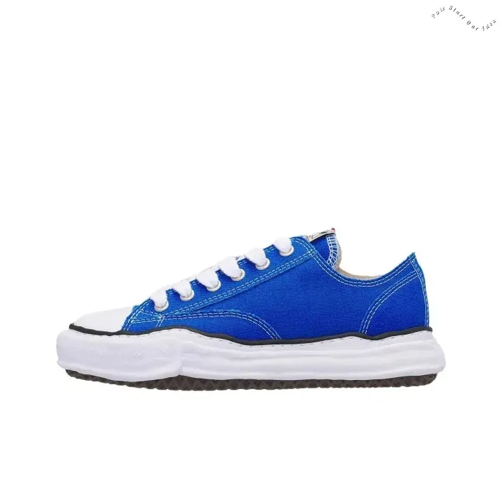 Low Top Canvas Casual Sneakers, Bright Blue Canvas Upper, White Toe Cap, Wavy Thick Platform Sole, Wear Resistant Rubber Outsole, Lightweight Design, Street Fashion, Daily Walking Wear, Comes With Original Shoe Box