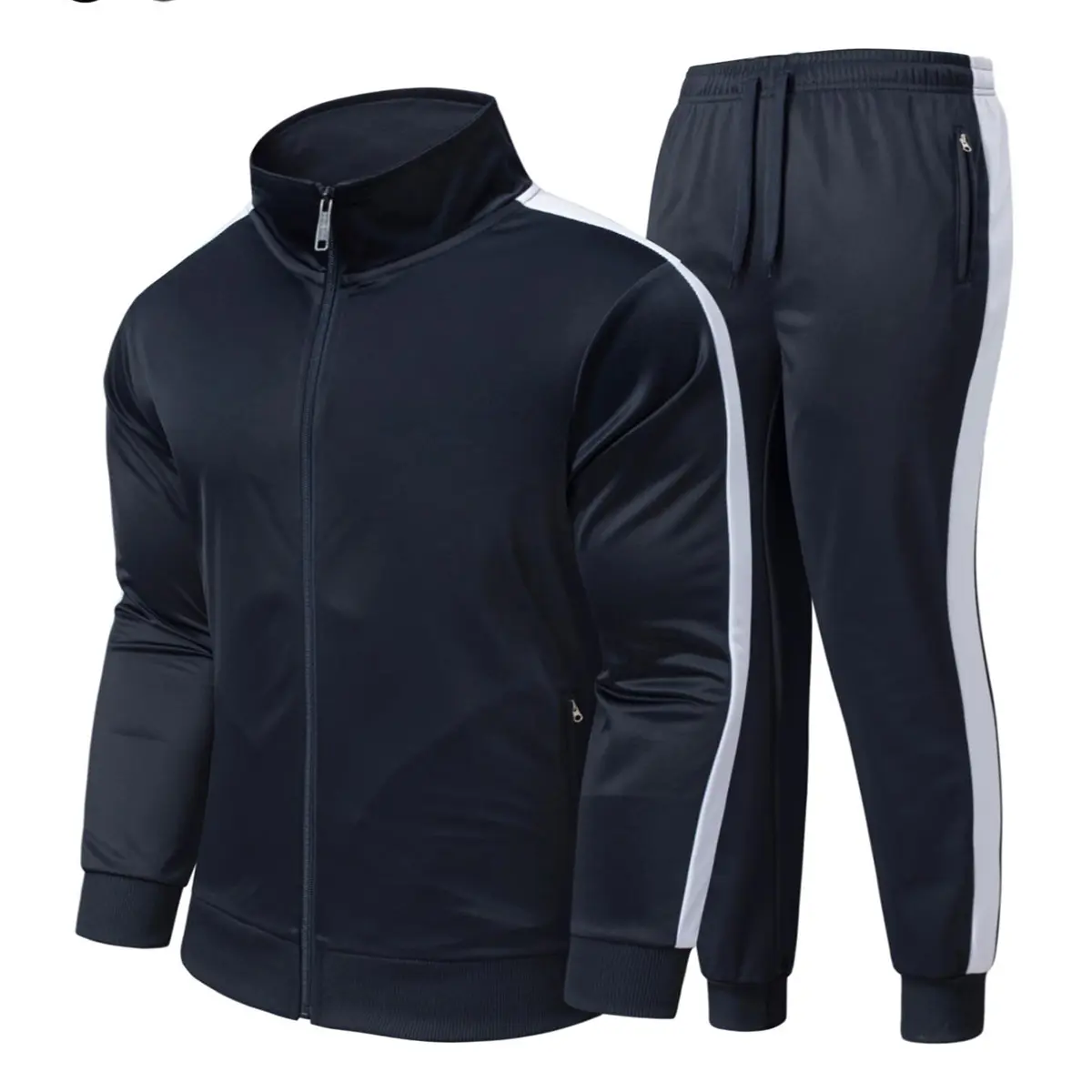 Men's Solid Casual Tracksuit Set, 2-Piece Long Sleeve Zip-Up Activewear Jacket and Matching Pants for Fall Outdoor Wear