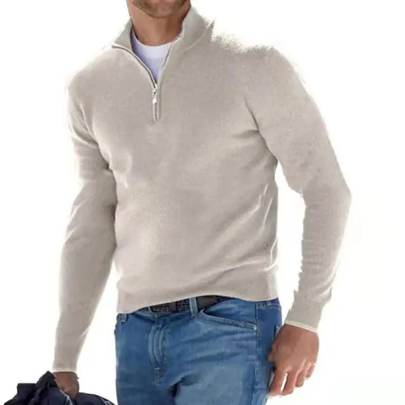 Menswear Cardigans - Men's Autumn Wool Fleece Casual Long-Sleeve Half-Zip V-Neck Top, Figure-Flattering Simple Design, Suitable for Home Wear, Walking