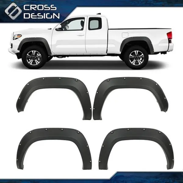 CROSSDESIGN Pocket Rivet Style Wheel Fender Flares - High Quality Edits Automotive Protector, Car Exterior Mud Flaps & Splash Guards for 2016-2022 Toyota Tacoma ()