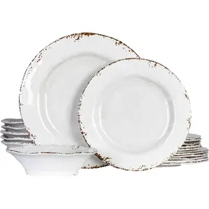 Vintage Dinnerware Sets, 18 Piece Lightweight and and Set, RV Dishes Set of 6, Chip Resistant Set for Indoor and Use, White