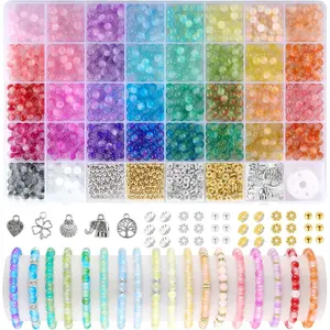 1435pcs 6mm Glass Beads DIY Craft Kit, 34 Solid Colors + Rainbow Gradient, Jewelry Making Supplies, Bracelet Earring Necklace Accessories