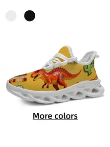 Kids Style - Breathable Mesh, Non-slip Thick Sole & Shock Absorption - Campus/Daily - Ginger Yellow T-Rex Dinosaur Sneakers, Children's Day Gift