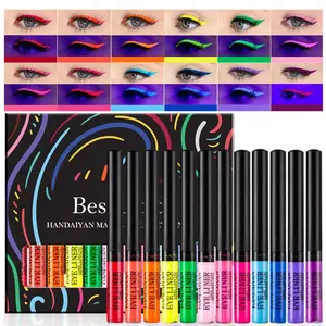 12 Colors Matte Liquid Eyeliner Set Colorful UV Neon Eyeliner Pencil Pigmented Waterproof Smudgeproof Long Lasting Eye Liner Xmas Christmas Festival Makeup Gift Kit for Women (Set C)