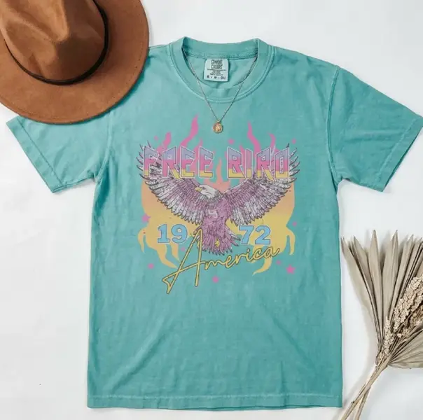 Free Bird Shirt , Old School Band T-shirt, America 250th Anniversary Shirt, Patriotic USA Flag Tee, 4th of July Independence Day Gift, Retro Music Shirt, Rock Band Tee, Oversized Trendy Shirts for Women