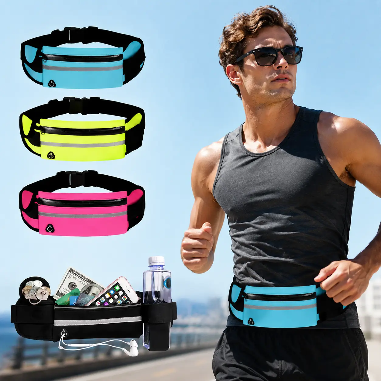 Waterproof Compact Running Belt Bag for Men & Women, Outdoor Activewear Pouch with Secure Hold and Headphone Hole - Essential Men's Accessories, Audio Convenience