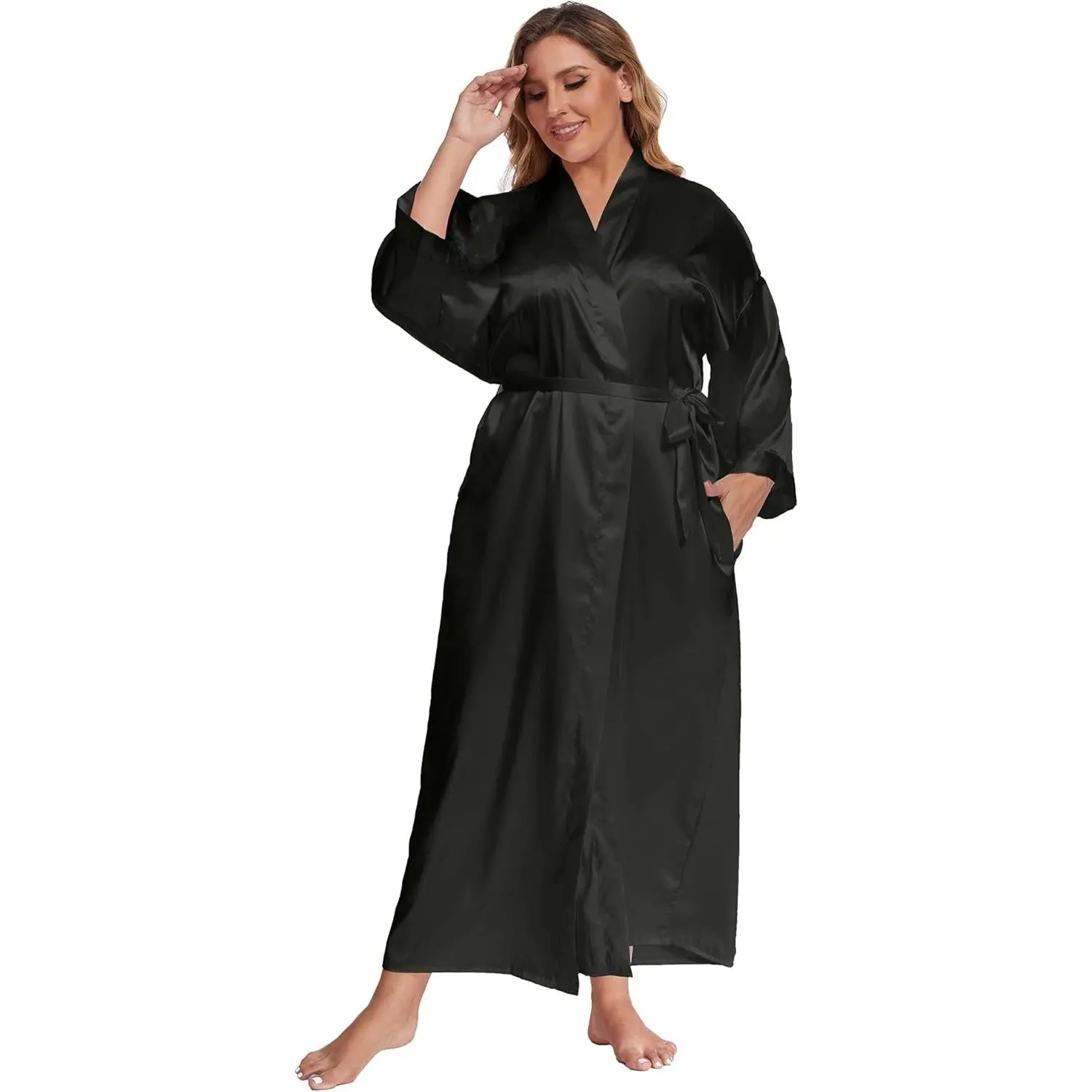 Women's Plus Size Long Satin Robes Plus Size Long Silk Robes Kimonos Sleepwear Dressing Gown