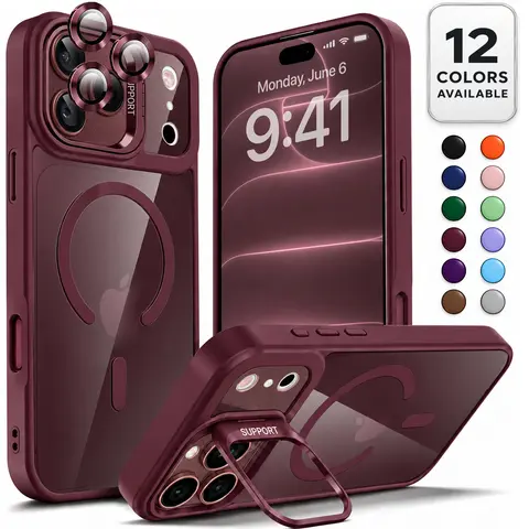 Shockproof Magnetic Case with Camera Frame Stand & Lens Protector For iPhone 18 Pro Max / 18 Pro / 17 Pro Max / 17 Pro / 17 Air / 17 / 16 / 15 / 14 / 13 / 12 / 11 Pro Max Plus, Wireless Charging Compatible Protective Phone Case
