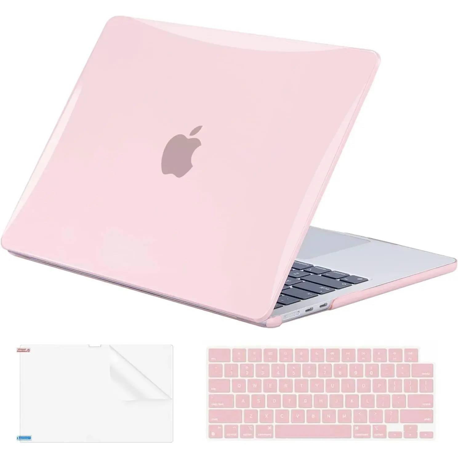 Cute Pink Case Compatible with MacBook Air 13 inch 2024-2022 Release M3 A3113 A2681 M2 Chip, [Full Protection Plastic Hard Shell Case][with Keyboard Skin Cover & Screen Protector ] - Milky Pink