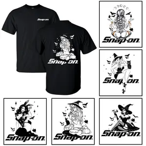 [Halloween] Snap-on Halloween Orange T-Shirt for Men - Double Sided Printed 100%25 Cotton Fitted Crew Neck Short Sleeve Casual Unisex Top Made in USA