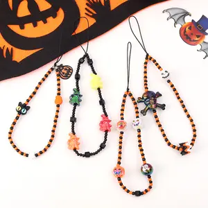 Halloween new skull pumpkin ghost head beaded mobile phone chain ccd camera pendant accessories mobile phone lanyard woman