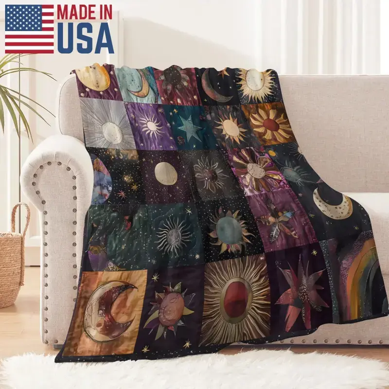 Soft & Funny Throw Blanket Cute Vintage Sun and Moon Print Flannel Blanket, Cozy All-Season Throw for Sofa, Bed, Office, Camping, & Travel Ideal Gift For Any Occasion Blanket Seamless Car Applies to Super soft  decorative sofa/sofa/bedroom