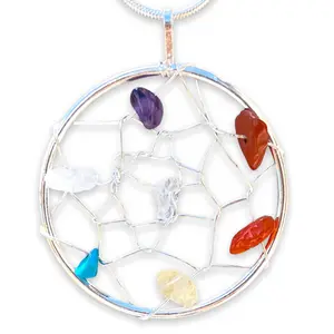 Seven Chakra Dream Catcher Silver Necklace