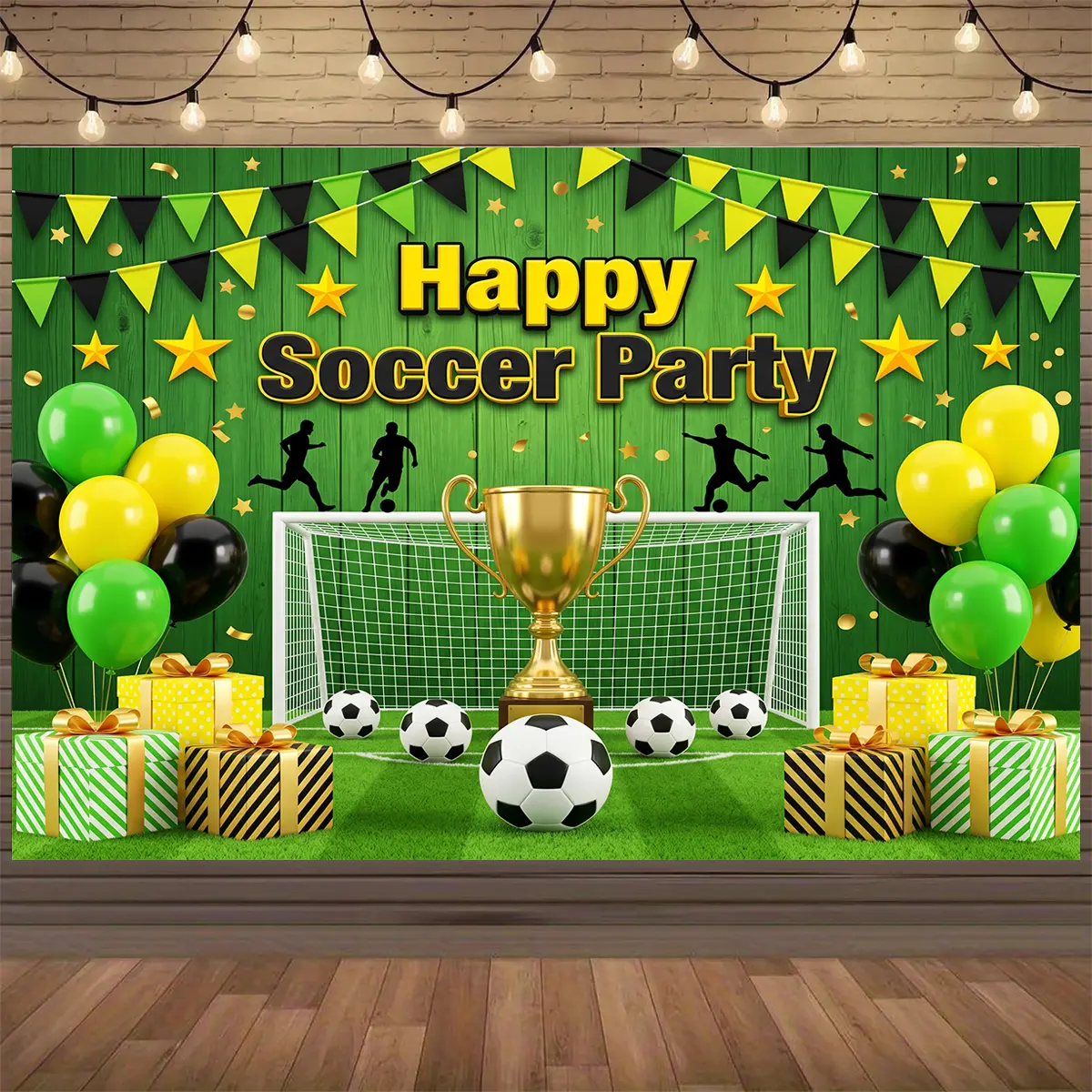 2026 Football Champion Trophy Soccer Theme Polyester Backdrop - Wrinkle-Resistant, Durable, HD Print, Lightweight Hanging Room Decor Kit, Vibrant Sport Field Photography Background for Boys' Birthday Party Occasion Supplies