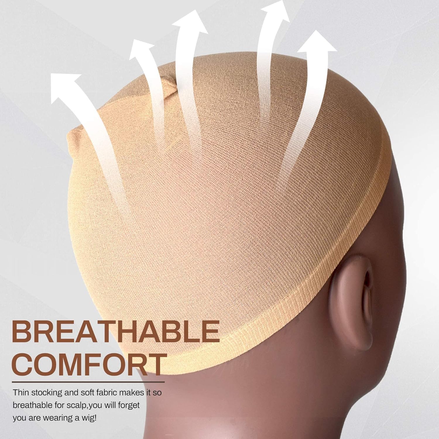 Light Brown Wig Caps for Women, Ultra-Thin Stretchy Nylon Lace Front Stocking Caps (Ballet/Cosplay/Daily Use)