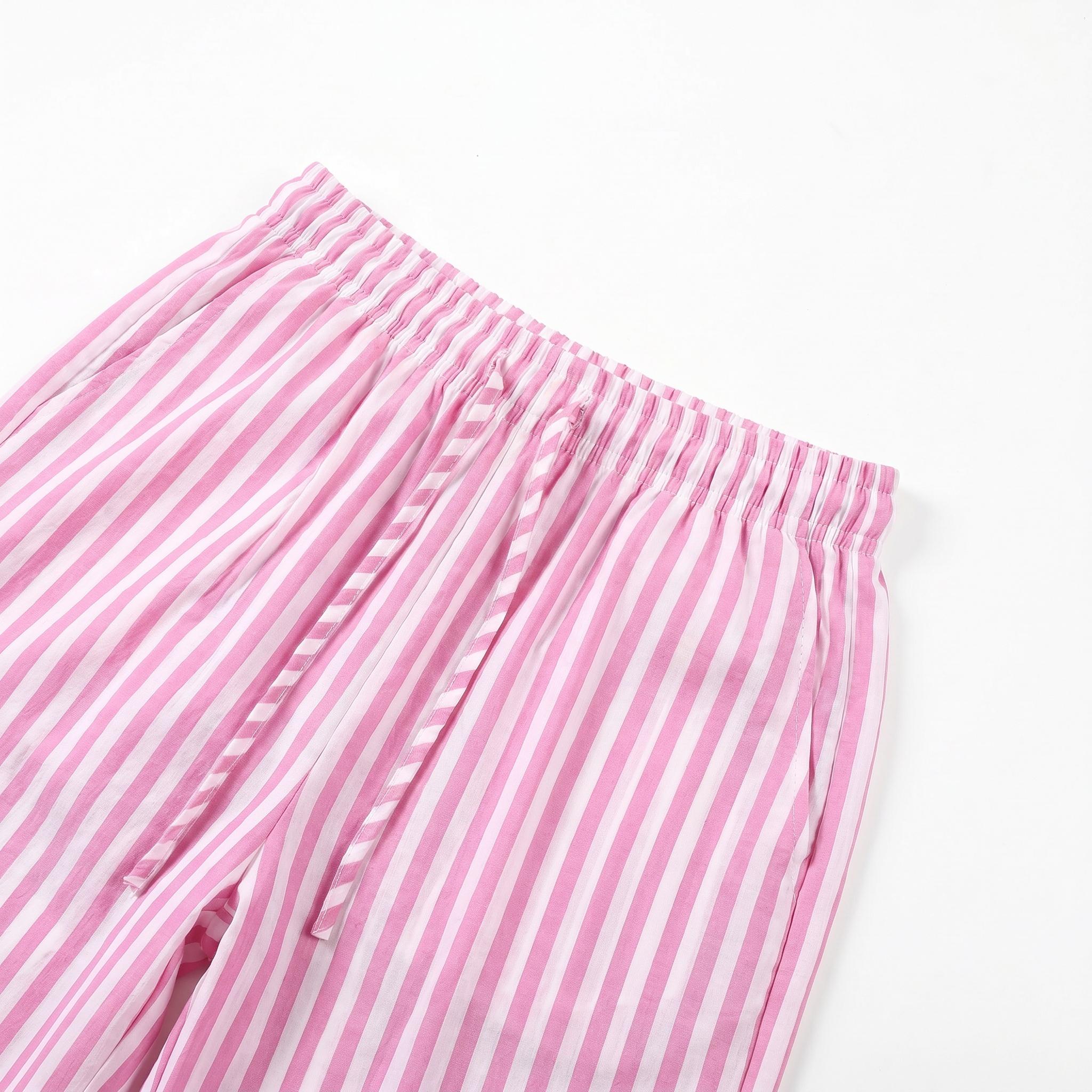 Women’s summer striped loose casual straight-leg pants, lightweight breathable fashionable long trousers suitable for work, travel, everyday wear, 100% polyester fiber