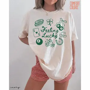 Feeling Lucky Shirt St. Patrick's Day Doodle Graphic Tee Casual St Patty’s Day Top