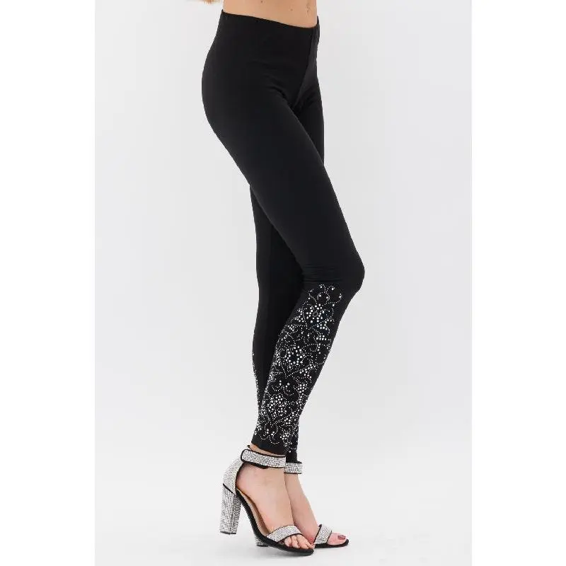 Vocal Bling Rhinestones Leggings - Black